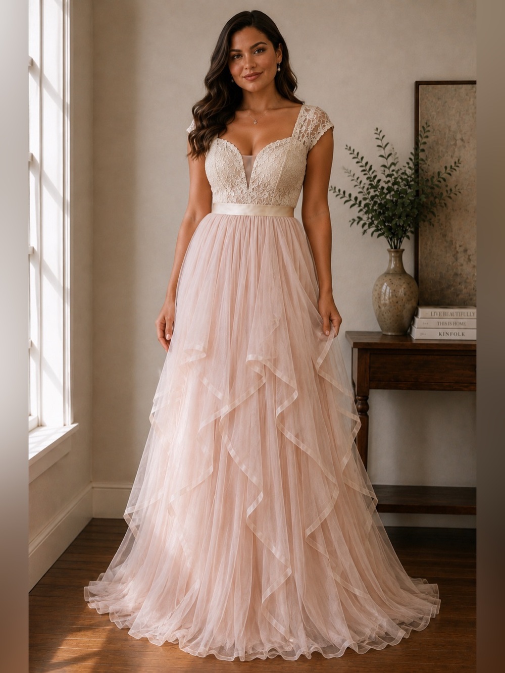 Miss May Lace Sequin Tulle Tiered Formal Gown Dress 1XL